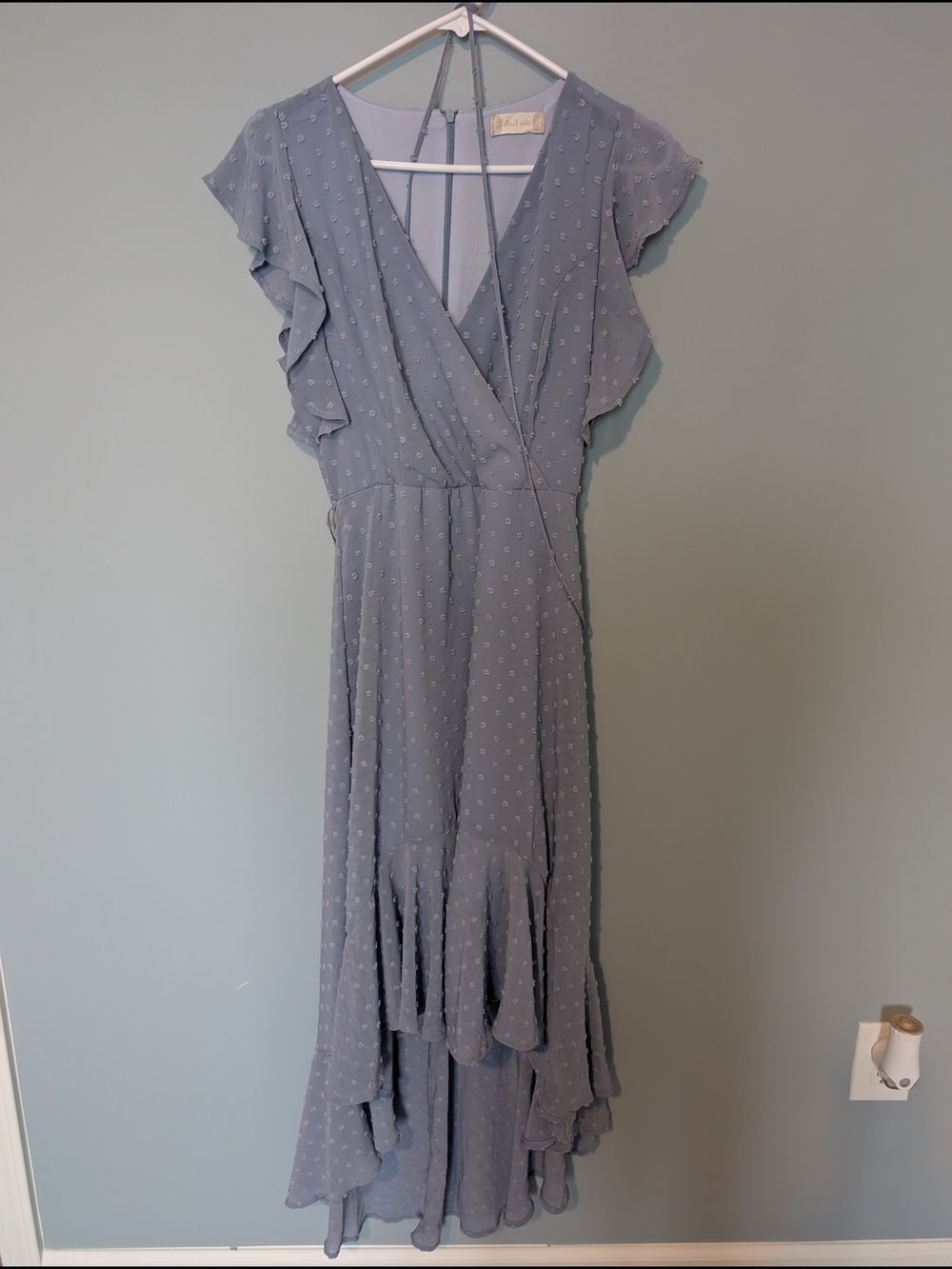 Altar'd State Dusty Blue High-Low Ruffle Maxi Dress